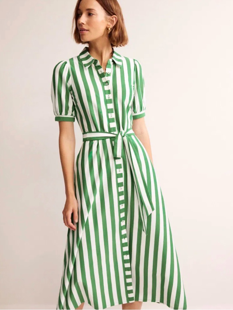 Boden Green And White Buttoned Libby Jersey Shirtdress 12p. Like New.
